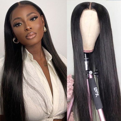 150 Density Straight Human Hair Lace Part Wigs Natural Hairline Middle Part Frontal Wig Amanda Hair 3