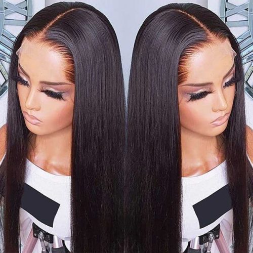 150 DensityStraightHumanHairLacePartWigsNaturalHairlineMiddlePartFrontalWig AmandaHair