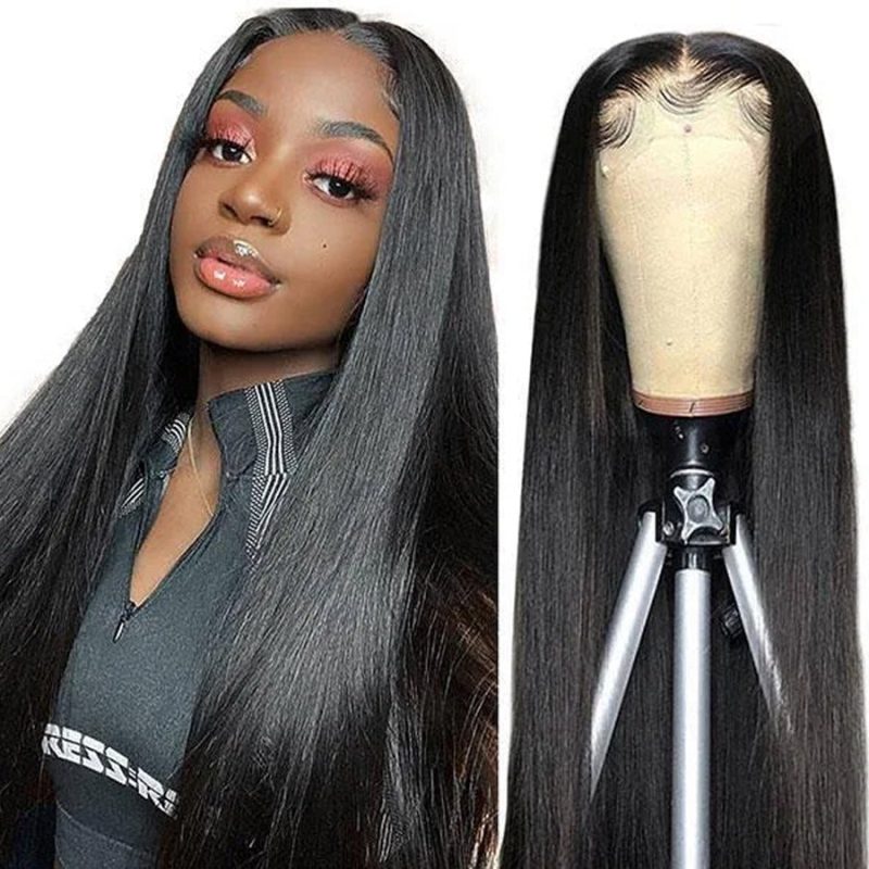 44 transparent lace closure straight human hair wigs 122905