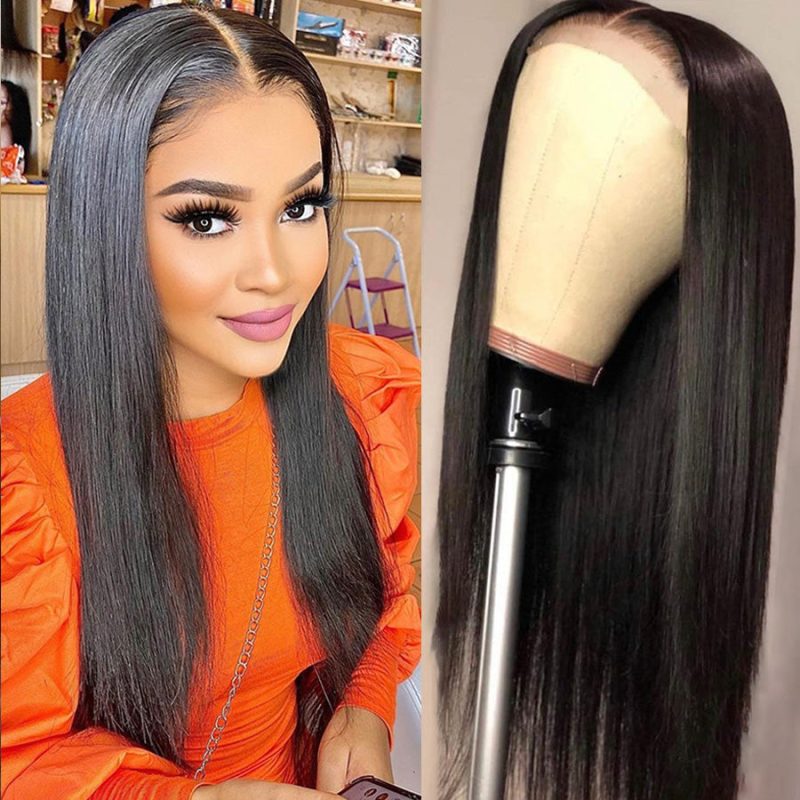 4x4 Lace Closure Wig Natural Black Straight Lace Part Wig Amanda hair 5