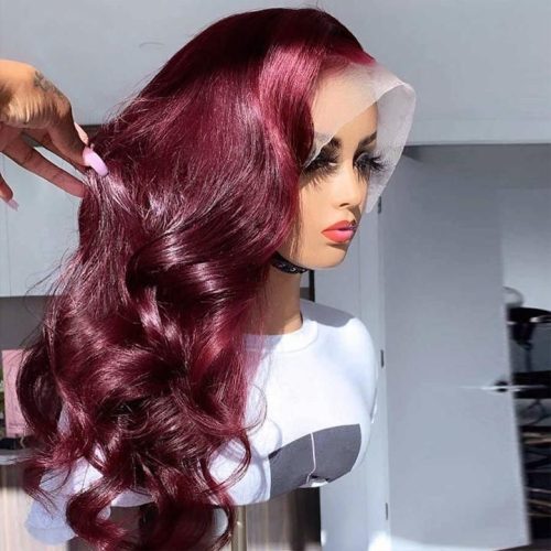 99JStraightLaceClosureHumanHairWigsBurgundyRedColoredHDTransparent 4