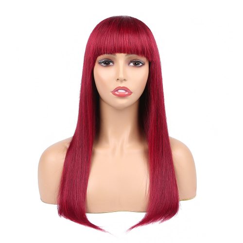 AmandaStraightHumanHairWigsWithBangsFullMachineMadeWigsNaturalColorWigBrazilianRemyHair99JWig 2