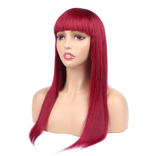 AmandaStraightHumanHairWigsWithBangsFullMachineMadeWigsNaturalColorWigBrazilianRemyHair99JWig 3