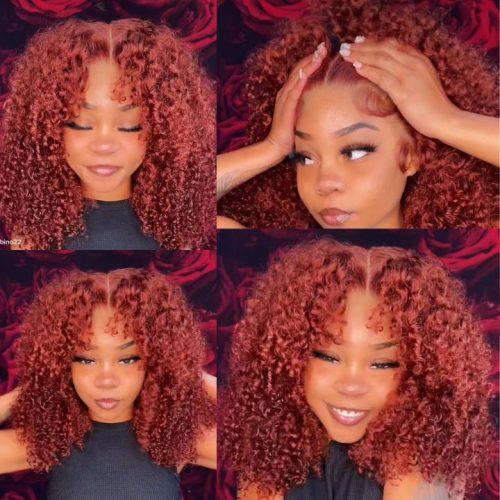 AuburnBrownGluelessLaceFrontalKinkyCurlyWigHumanHair AmandaHair