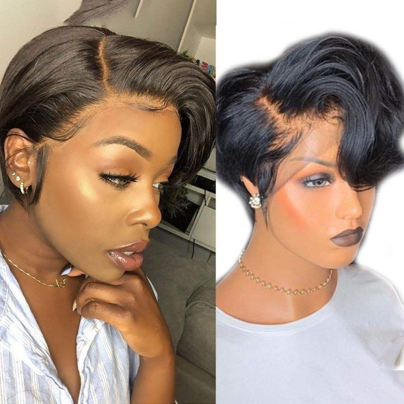 Curly Hair Short Pixie Wigs Side Part Pixie Cut Lace Front Wigs Human Hair-Amanda Hair