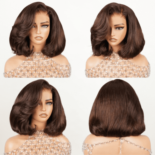 ChocolateBrownColorGlueless13x4ClearTransparentLaceFrontStraightBobWigs AmandaHair1