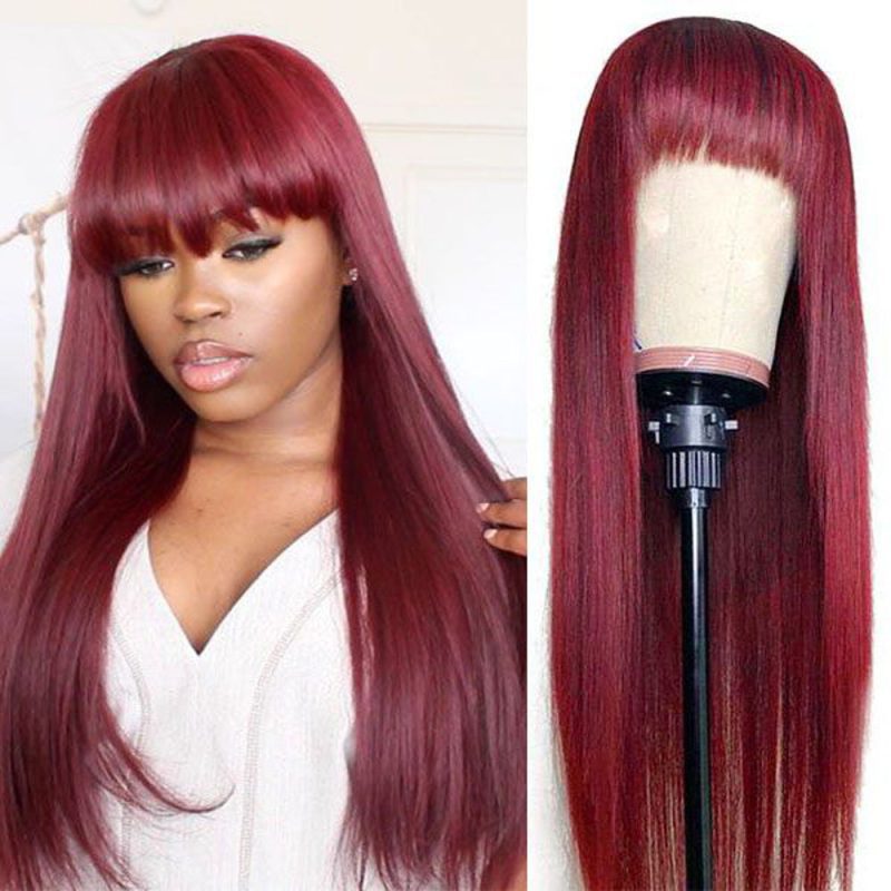 ColoredHumanHairWigsForBlackWomen99jBrazilianHairWigsRemy150 StraightHairWigBlackWigColoredWigsWithBangs1