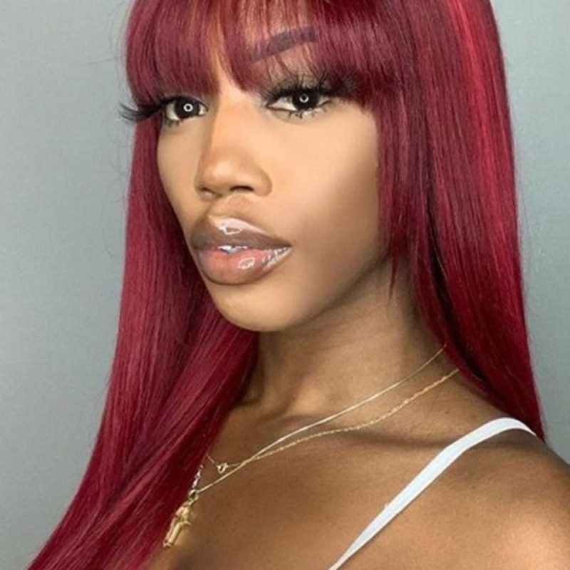 ColoredHumanHairWigsForBlackWomen99jBrazilianHairWigsRemy150 StraightHairWigBlackWigColoredWigsWithBangs3