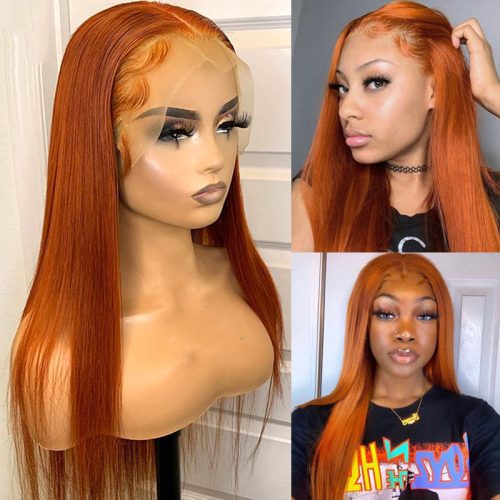 DarkOrangeGingerLongStraightHair13x4LaceFrontWigVirginHumanHairWig4x4GluelessWigsForBlackWomen AmandaHair 5