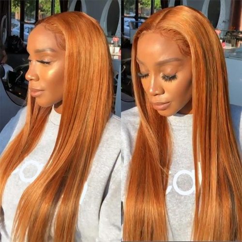 DarkOrangeGingerLongStraightHair13x4LaceFrontWigVirginHumanHairWig4x4GluelessWigsForBlackWomen AmandaHair 6 1