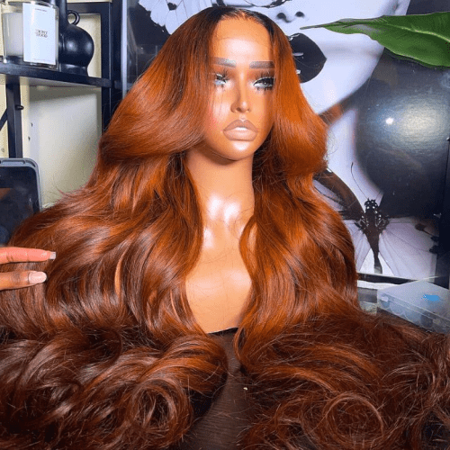 DarkRootGingerColoredBodyWave13x4LaceFront44LaceClosureWigsWithBabyHair AmandaHair