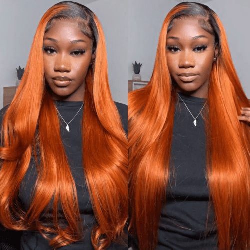 DarkRootGingerColoredStraight13x4LaceFront44LaceClosureWigsWithBabyHair