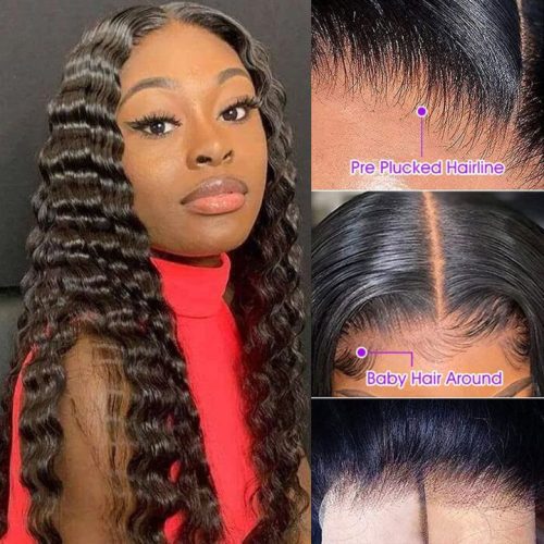 GluelessLooseDeepWaveWigsVirginHumanHair44134HDLaceFrontWigPrePluckedHairline AmandaHair