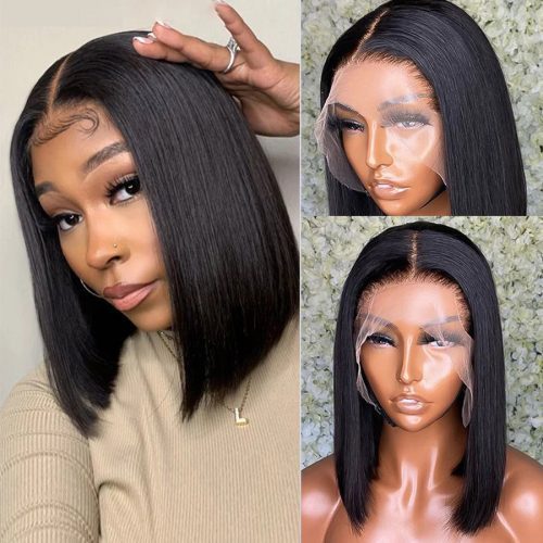 Hair Extensions Straight Short Bob Wig Lace Frontal 150 Density Wig Pre Plucked Human Hair Super Soft 04