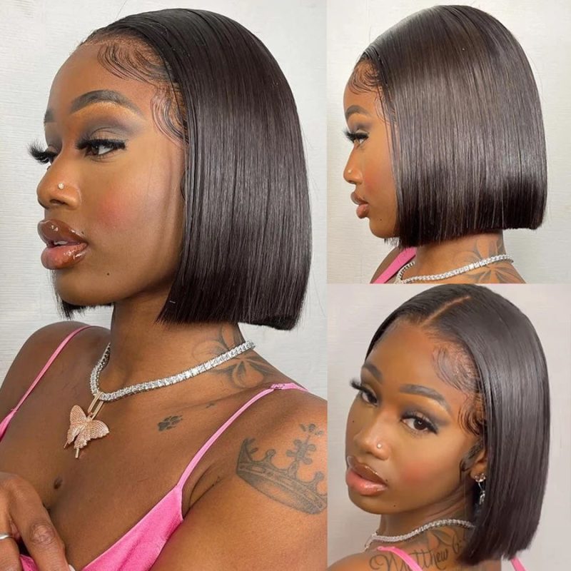 Hair Extensions Straight Short Bob Wig Lace Frontal 150 Density Wig Pre Plucked Human Hair Super Soft 06