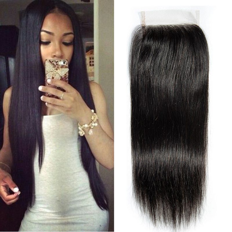 Hair Master 100 Brazilian Human Hair Straight 8 20 Inch 4x4 Lace Closure 1B Middle Free2