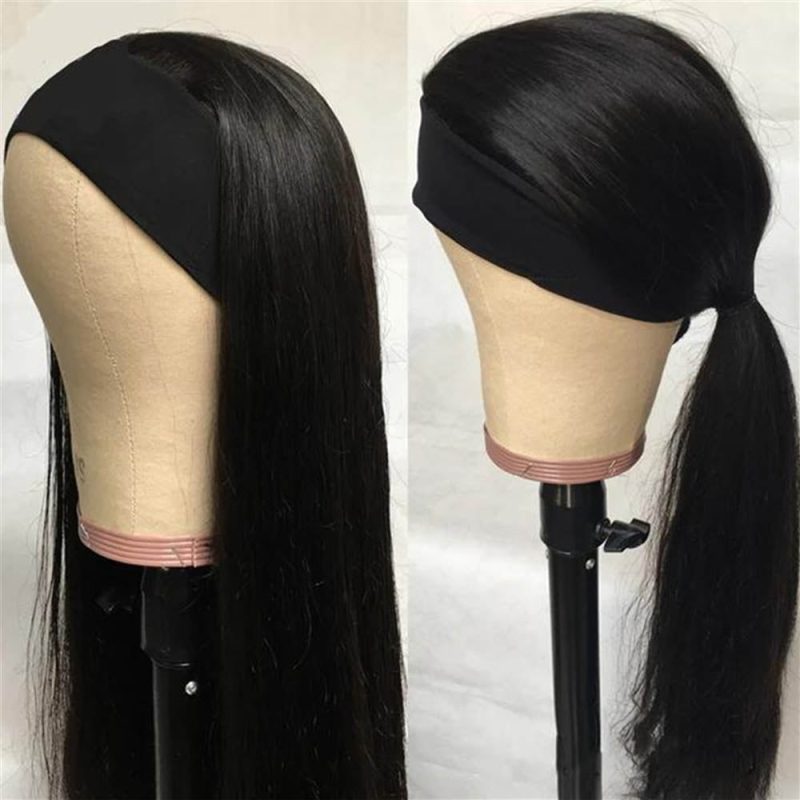 HeadbandWigsPeruvianWigstraightHumanHairWigsBlackWig150 RemyFullMachineHeadbandWigHumanHair 2