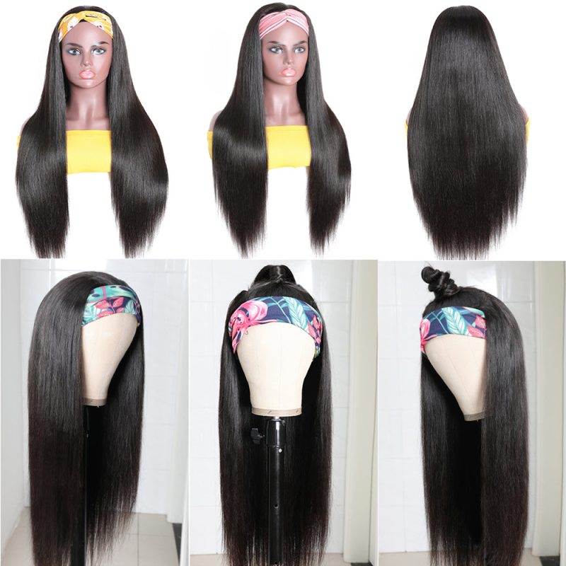 HeadbandWigsPeruvianWigstraightHumanHairWigsBlackWig150 RemyFullMachineHeadbandWigHumanHair 6