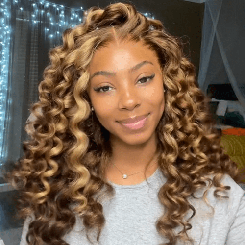 HighlightHoneyBlondeWandCurlHair134LaceFrontHumanHairWigBouncyLooseCurlyTransparentLaceFrontwigs AmandaHair