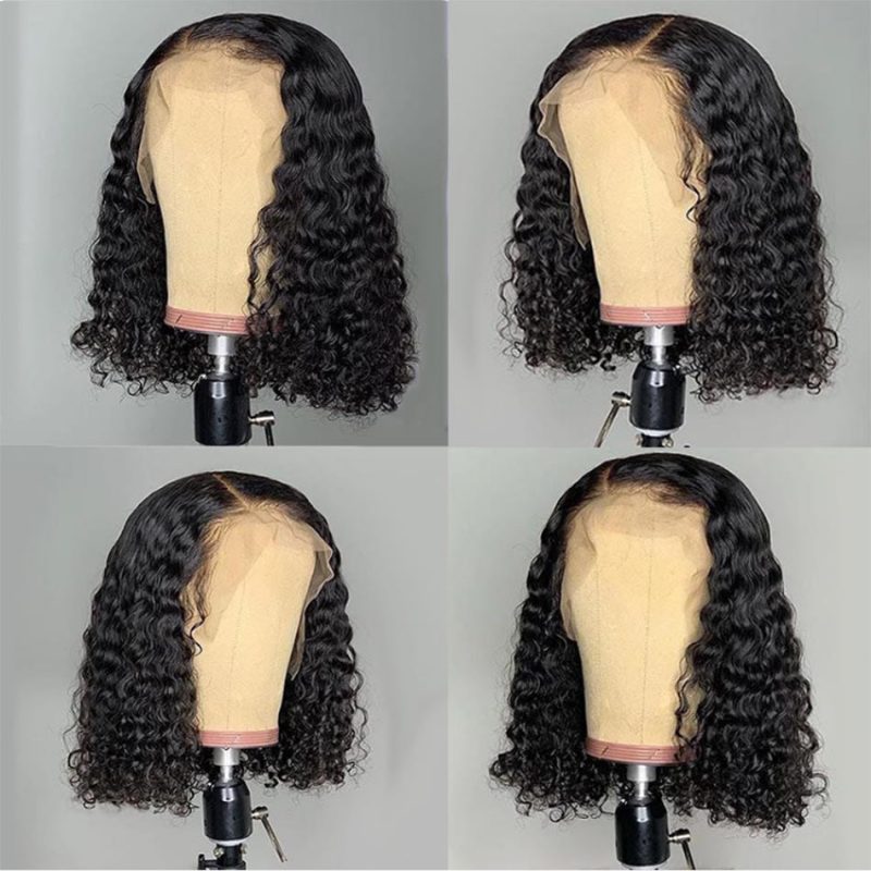 Kinky Curly Human Hair Wigs Curly Lace Closure Wig Short Curly Bob Wig 4x4 Brazilian Remy