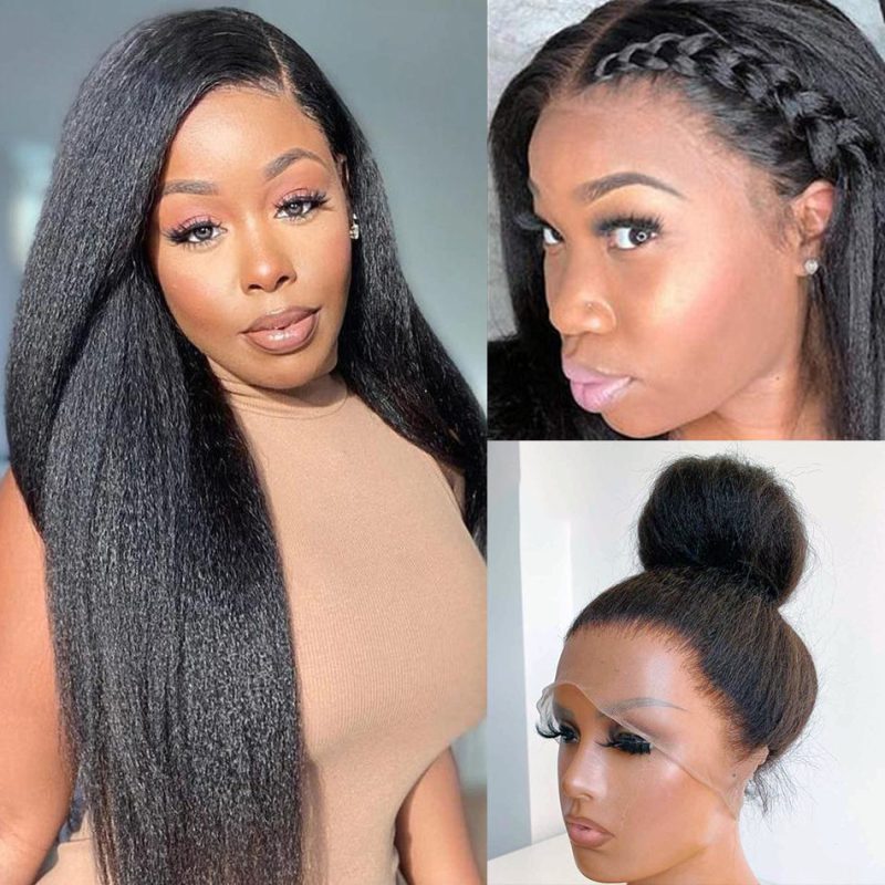 Kinky Straight 13x4 Lace Front Human Hair Wigs For Black Women Yaki Human Hair 28 30922