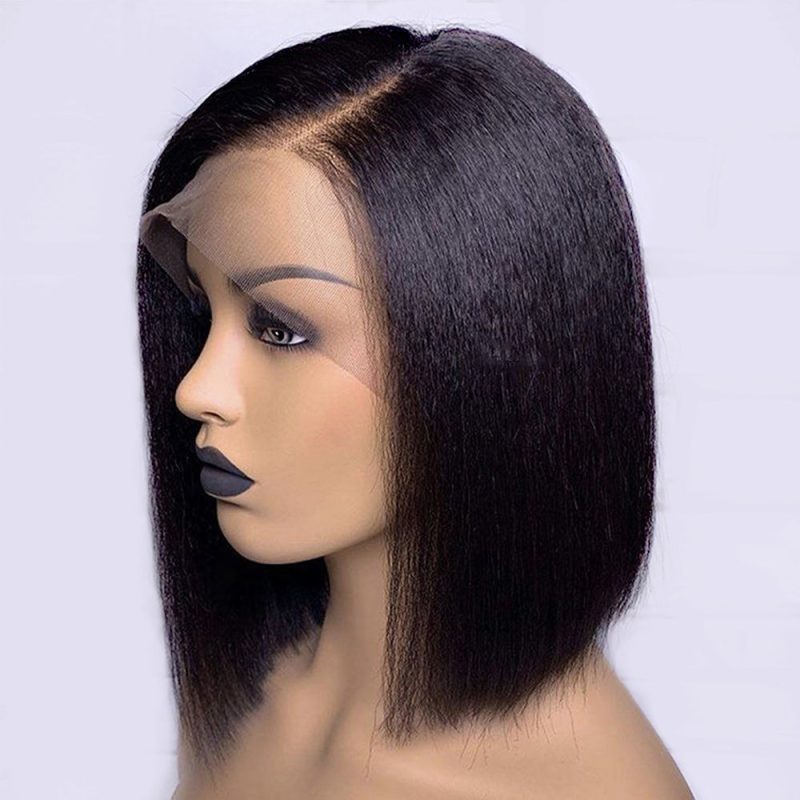 Kinky Straight Short Bob 13x4 Lace Front Human Hair Wigs For Women 150 Remy Brazilian Plucked