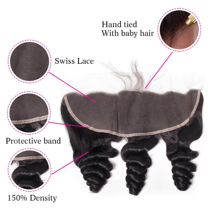 Loose Wave Hair Transparent Lace Frontal lace closure Brazilian Loose Wave Lace Frontal Remy Human Hair HD Swiss 13