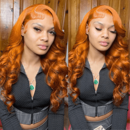 OrangeGingerColoredBodyWave13x4LaceFrontWigs44LaceClosureWigsWithBabyHair150 Density AmandaHair