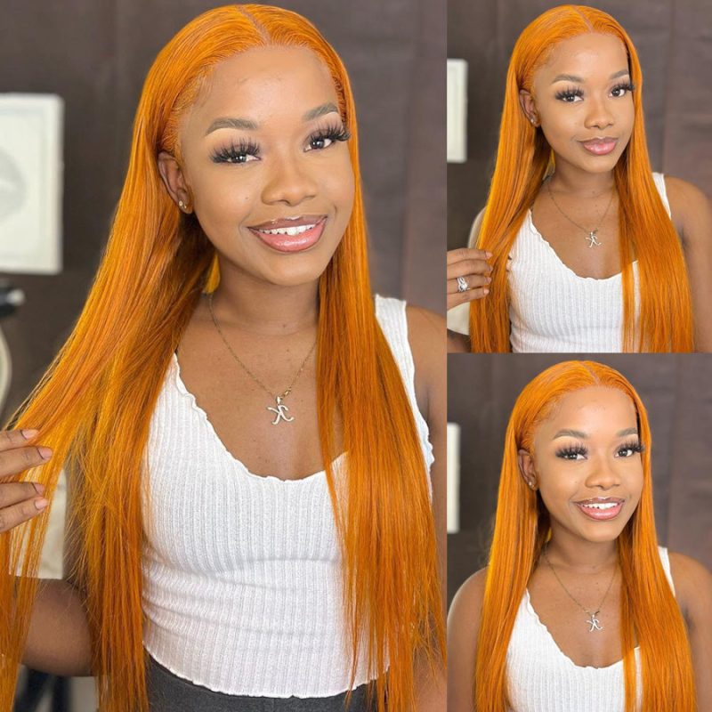 OrangeGingerHDLaceFrontalWig134LaceFrontWigStraightHumanHairWigsPrePluckedNaturalHairline