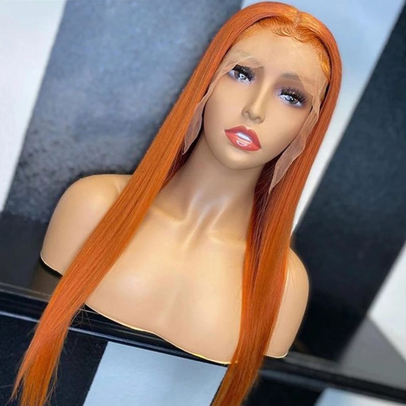 OrangeGingerHDLaceFrontalWig134LaceFrontWigStraightHumanHairWigsPrePluckedNaturalHairline 1