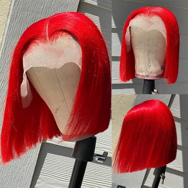 Red Bob Wigs Lace Part Human Hair Wigs Highlight Lace Front Wigs 8