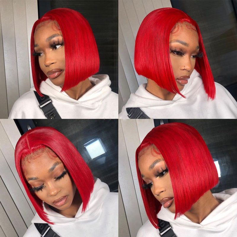 Red Bob Wigs Lace Part Human Hair Wigs Highlight Lace Front Wigs 9