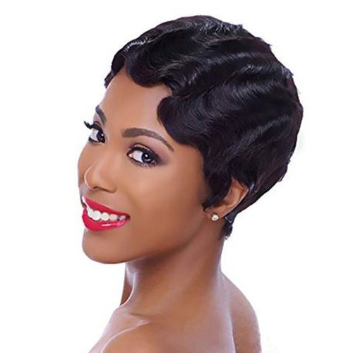 Short Wavy Human Hair Wigs For Fashion Women Brazilian Finger Wave Wig Remy Pixie Cut Ocean