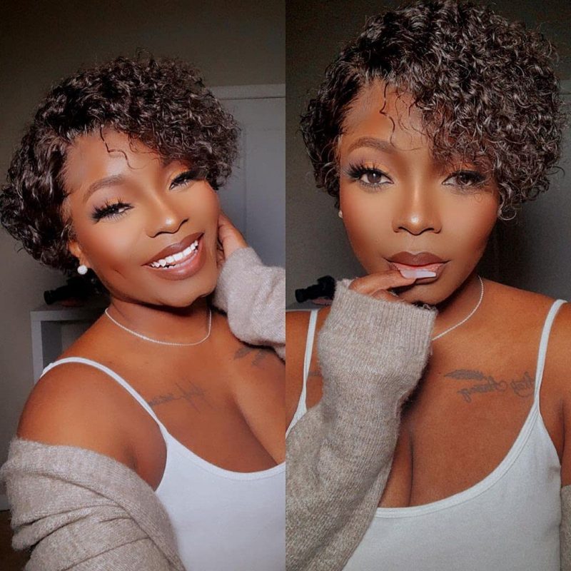 Curly Hair Short Pixie Wigs Side Part Pixie Cut Lace Front Wigs Human Hair-Amanda Hair