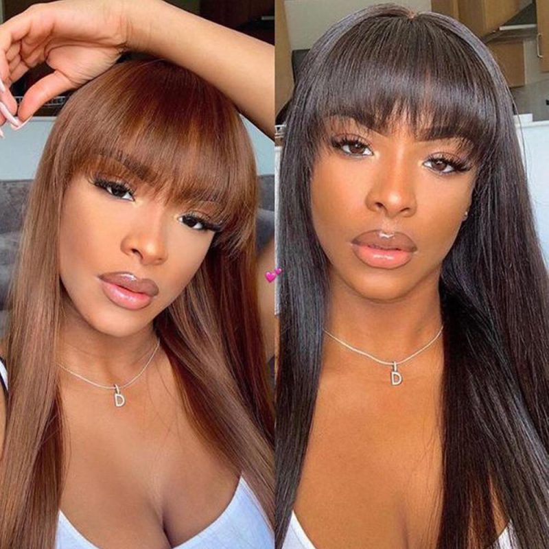 Straight Wig With Bangs Brazilian Remy Hair Pre Plucked Human Hair Wigs With Bangs Amanda Short7