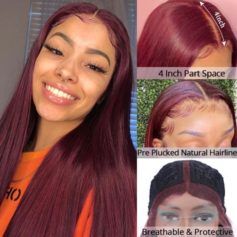 StraightHumanHair99JBurgundyWigTPart1341LaceFrontalColoredWigs AmandaHair 1