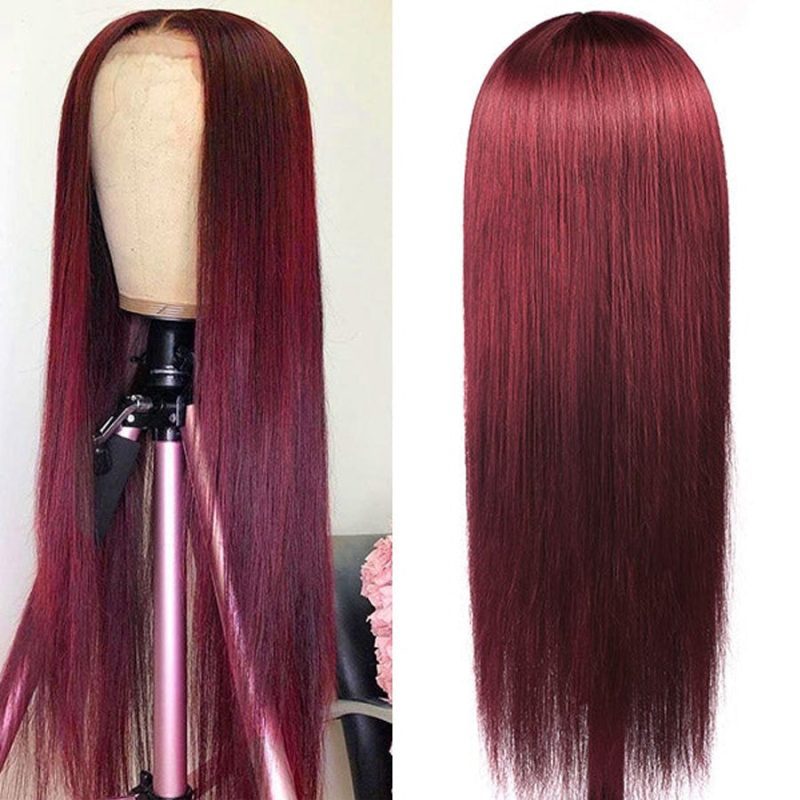 StraightHumanHair99JBurgundyWigTPart1341LaceFrontalColoredWigs AmandaHair 4