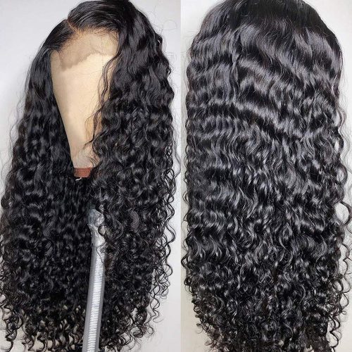 Water Wave Wigs 4 4 Lace Closure Wigs With Baby Hair 150 Density Remy Curly Human