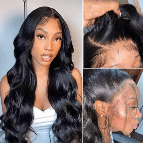 body wave deep parting transparent lace wig 2