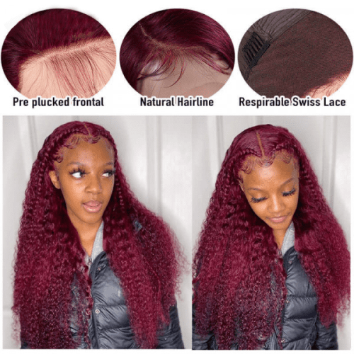 burgundy color curly hair wig 3