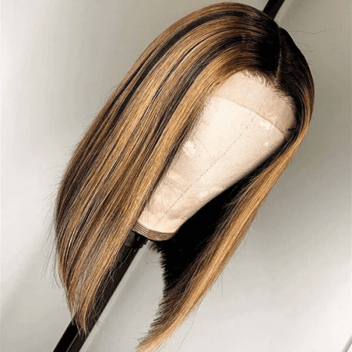 highlight dark blond color bob wig