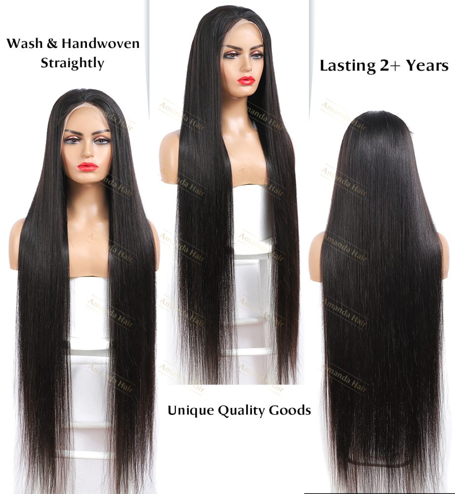 super long straight human hair wig