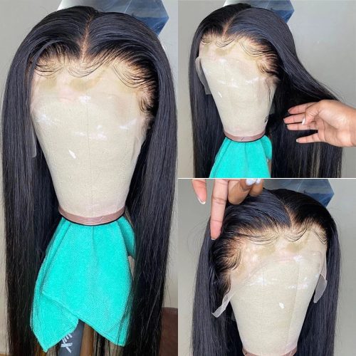 undetectable transparent lace human hair wigs 13x6 glueless lace frontal wig long straight 10