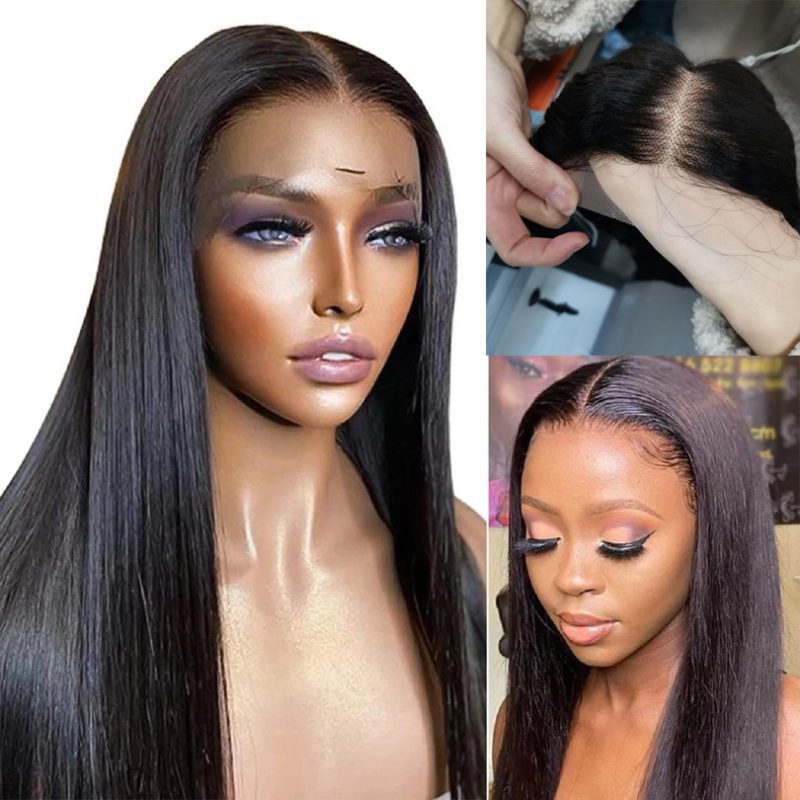 undetectable transparent lace human hair wigs 13x6 glueless lace frontal wig long straight 12