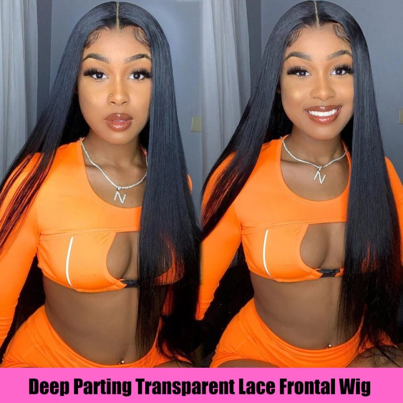 undetectable transparent lace human hair wigs 13x6 glueless lace frontal wig long straight 9